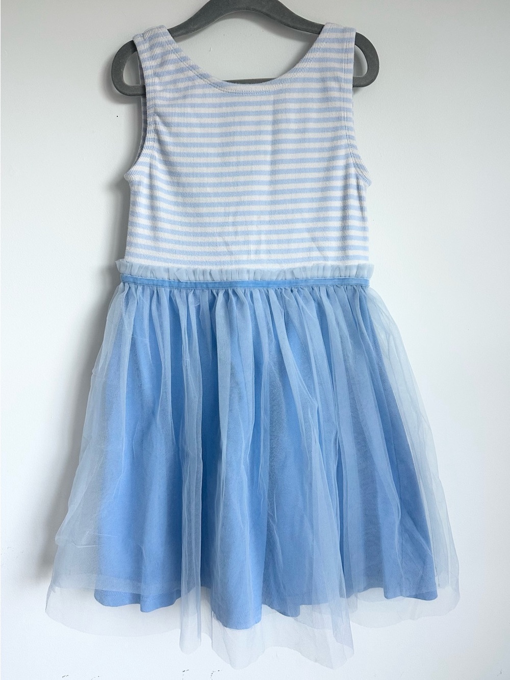MINI BODEN Provence Blue Striped Tulle Dress Size 7-8Y